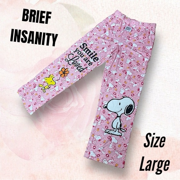BRIEF INSANITY SNOOPY SMILE YOU ARE LOVED LOUNGE PANTS PINK ❤️ - Picture 1 of 11